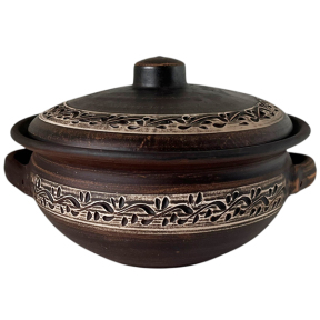 Шашличниця 2.5л гончарна ангоб з ручками і кришкою червона глина