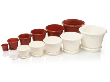 Квітковий горщик пластмасовий з підставкою 0.6л 110мм білий Ю