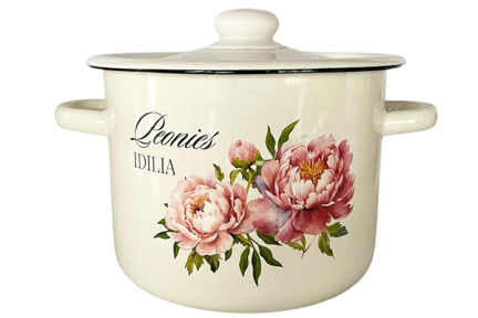 Каструля емальована 4.5л 1615/4 Півонія молочна (всередині коричнева)