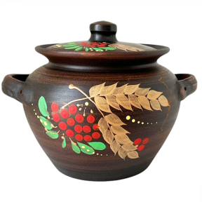 Супник гончарный 2.5л с ручками Колос золотой красная глина