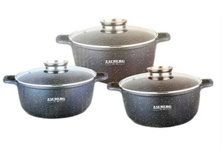 Набор кастрюль с антипригарным покрытием Мрамор 2.7л/3.5л/4.4л 1220/22/24-BL