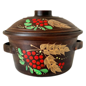 Кастрюля 2л с ручками Колос золотой красная глина