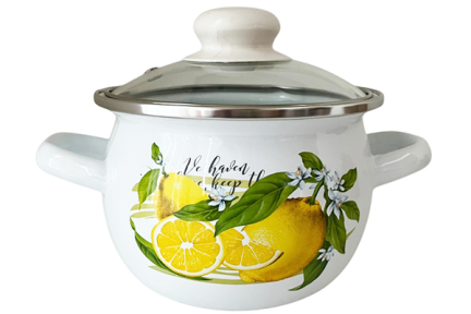 Каструля емальована 1.5л 61908/2 Лимон сфера скляна кришка