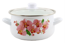 Каструля емальована 2л Орхідея рожева зі скляною кришкою In