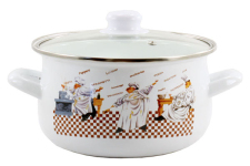 Кастрюля эмалированная 5л Повара со стеклянной крышкой In