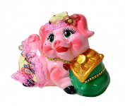 Скарбничка керамічна Свинка з гаманцем ліплення кольорова