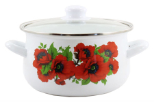 Кастрюля эмалированная 3л Маки со стеклянной крышкой In