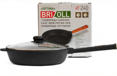 Сковорода чавунна 240х61.5мм з дерев яною ручкою та скляною кришкою Optima-Black Brizoll