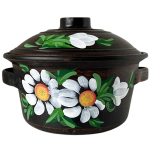 Кастрюля 2л Ромашка без ручек красная глина